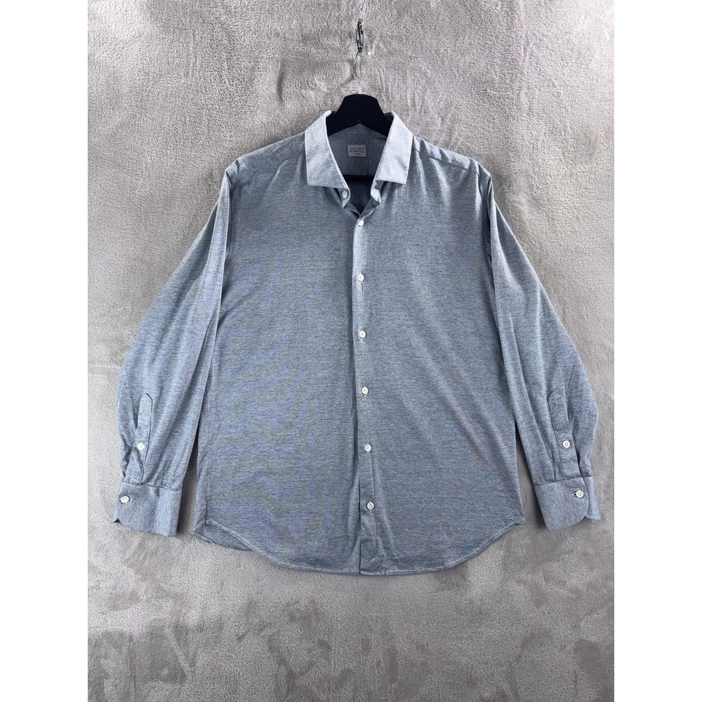 Edoardo Borrelli Napoli Button Down Shirt Mens Size 16 Gray Italian‎ Cotton